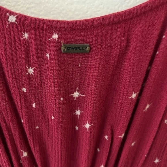 O’Neill wine colored jumpsuit/romper wide leg ruching shirt sleeve long pant S - Picture 8 of 8